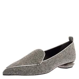 Pre Owned Nicholas Kirkwood Grey Felt Fabric Beya Pointed Toe Flats Size 40