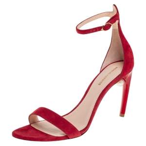 Nicolas Kirkwood Red Suede Mia Ankle Strap Sandals Size 40