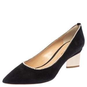 Nicholas Kirkwood Black Suede Pearl Embellished Pointed Toe Pumps Size 39.5