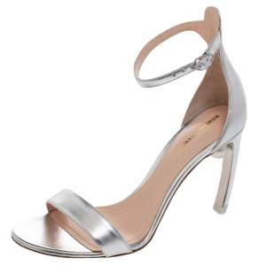 Nicholas Kirkwood Silver Leather Mira Pearl Embellished Ankle Strap Sandals Size 37