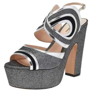 Nicholas Kirkwood Black/Silver Glitter And Patent Leather Ankle Strap Sandals Size 40