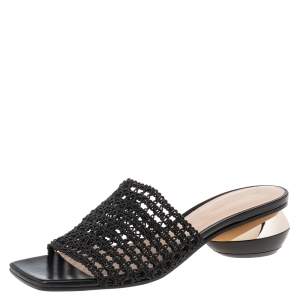 Nicholas Kirkwood Black Woven Fabric Alba Mule Sandals Size 38