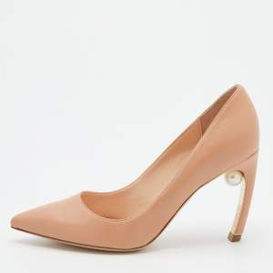 Nicholas Kirkwood Beige Leather Pearl Embellished Pointed Toe Pumps Size 36