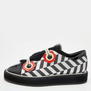 Nicholas Kirkwood Multicolor Patent Leather, Fur and Fabric Slip On Sneakers Size 40