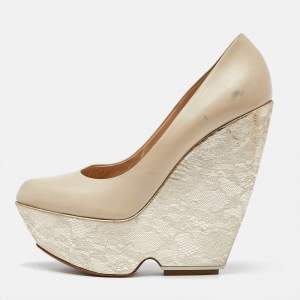 Nicholas Kirkwood Cream Leather Wedge Platform Pumps Size 39