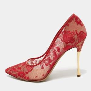 Nicholas Kirkwood Red Floral Lace Pointed Toe Pumps Size 38