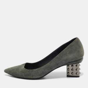 Nicholas Kirkwood Green Suede Studded Pumps Size 39