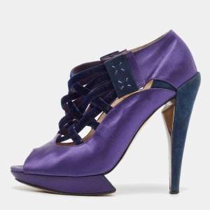 Nicholas Kirkwood Purple/Black Satin and Velvet Ankle Strap Sandals Size 38