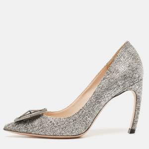 Nicholas Kirkwood Grey Tweed Hexagon Pointed Toe Pumps Size 38