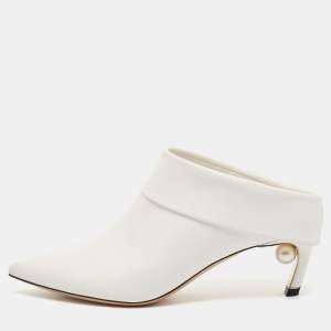 Nicholas Kirkwood White Leather Pointed Toe Mules Size 37