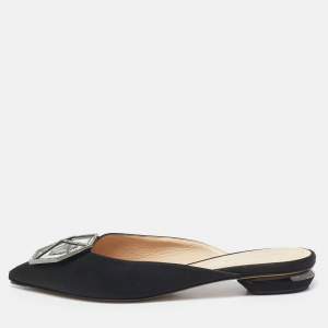 Nicholas Kirkwood Black Satin Eden Crystals Embellished Flat Mules Size 38