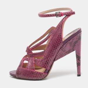 Nicholas Kirkwood Purple Snakeskin Leather Ankle Strap Sandals Size 40