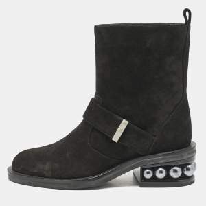 Nicholas Kirkwood Black Suede Casati Pearl Ankle Length Boots Size 37