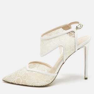 Nicholas Kirkwood White Lace and Leather Leda Pumps Size 39.5