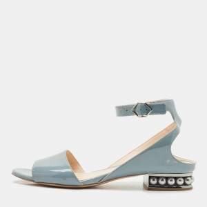 Nicholas Kirkwood Blue Patent Leather Casati Ankle Strap Sandals Size 40