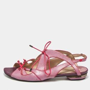 Pre Owned Nicholas Kirkwood Purple Lizard Embossed Leather Flat Sandals Size 40.5