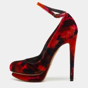 Pre Owned Nicholas Kirkwood x Erdem Multicolor Velvet Ankle Strap Platform Pumps Size 36
