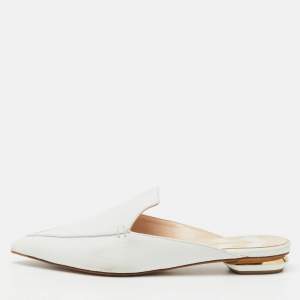 Pre Owned Nicholas Kirkwood White Leather Beya Pointed Toe Flat Mules Size 41.5