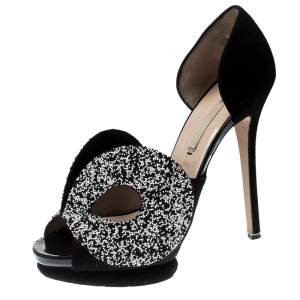 Nicholas Kirkwood Monochrome Suede Cut Out Peep Toe Platform Sandals Size 39