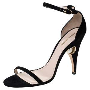 Nicholas Kirkwood Black Suede Penelope Pearl Ankle Strap Sandals Size 39.5