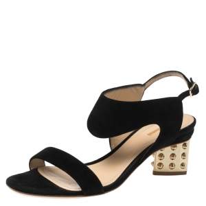 Nicholas Kirkwood Black Suede Studded Block Heel Sandals Size 37.5