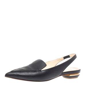 Pre Owned Nicholas Kirkwood Black Leather Beya Slingback Flats Size 39