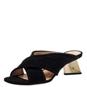 Nicholas Kirkwood Black Suede Criss Cross Mules Sandals Size 41