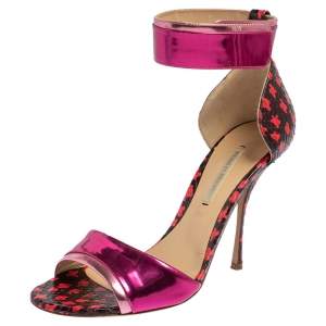 Nicholas Kirkwood Pink Patent And Snakeskin Leather Ankle Strap Sandals Size 37