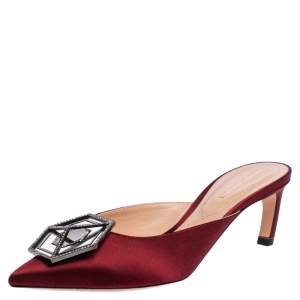 Nicholas Kirkwood Burgundy Satin Eden Crystal Embellished Mules Size 38