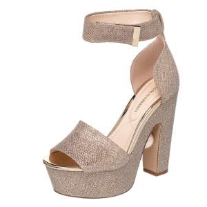 Nicholas Kirkwood Gold Lurex Fabric And Glitter Platform Ankle Strap Sandals Size 36