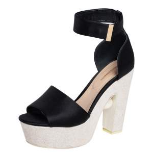 Nicholas Kirkwood Black Satin Maya Pearl Platform Sandals Size 40