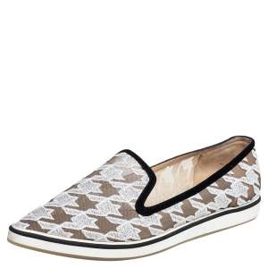 Nicholas Kirkwood White/Black Fabric and Mesh Pointed Toe Slip On Sneakers Size 40
