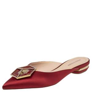 Nicholas Kirkwood Burgundy Satin Eden Crystal Embellished Mules Size 38