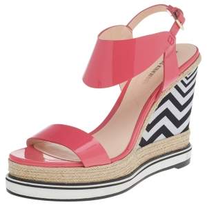 Nicholas Kirkwood Pink Patent Leather Wedge Espadrille Ankle Strap Sandals Size 39
