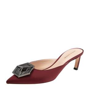 Nicholas Kirkwood Burgundy Satin Eden Crystal Embellished Mules Size 39