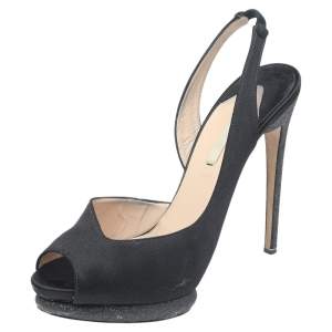 Nicholas Kirkwood Black Satin Platform Slingback Sandals Size 39.5