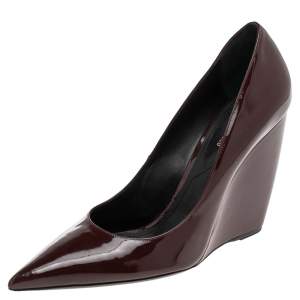 Nicholas Kirkwood Burgundy Patent Leather Wedge Pointed Toe Pumps Size 40