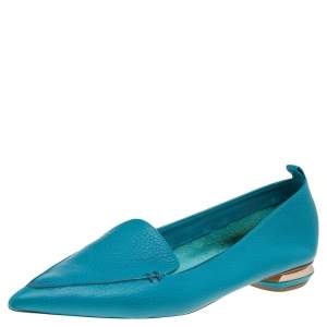 Nicholas Kirkwood Aqua Blue Leather Beya Pointed Toe Loafers Size 40