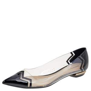 Nicholas Kirkwood Black/Transparent Patent Leather and PVC Pointed Toe Ballet Flats Size 40