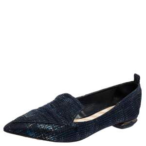 Nicholas Kirkwood Blue Woven Fabric Beya Pointed Toe Flats Size 40