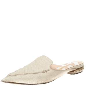 Nicholas Kirkwood Cream Raffia Pointed Toe Beya Flat Mule Sandals Size 40.5