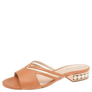 Nicholas Kirkwood Clay Mesh and Leather Pearl Embellished Slide Sandals Size 38
