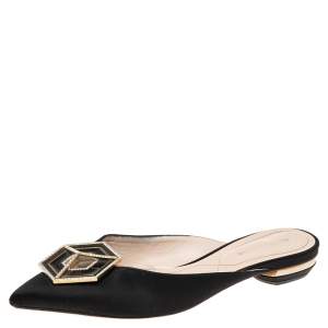 Nicholas Kirkwood Black Satin Eden Crystal Embellished Flat Sandals Size 38