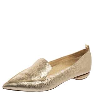 Nicholas Kirkwood Metallic Gold Leather Beya Pointed Toe Loafers Size 40
