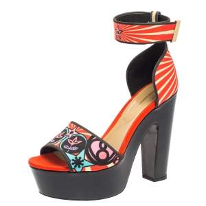 Nicholas Kirkwood Multicolor Printed Satin Ankle Cuff Platform Sandals Size 38.5