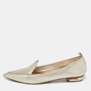 Nicholas Kirkwood Gold Leather Beya Pointed-Toe Loafers Size 38.5