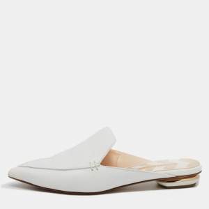Nicholas Kirkwood White Leather Pointed Toe Beya Flat Mules Size 38