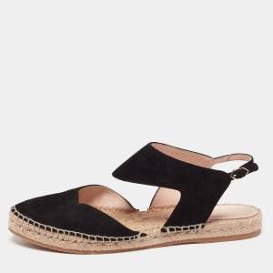 Nicholas Kirkwood Black Suede Slingback Flat Espadrilles Size 39