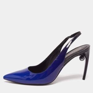 Nicholas Kirkwood Blue Patent Leather Mia Slingback Pumps Size 39