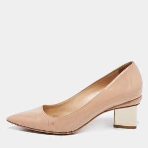 Nicholas Kirkwood Beige Patent Leather Pointed Toe Block Heel Pumps Size 37